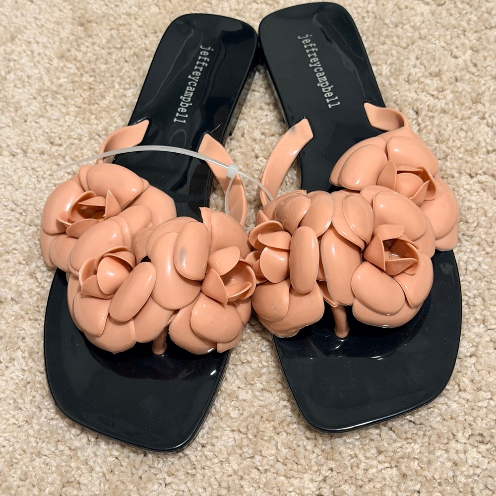 Jeffrey Campbell Fleuris Jelly Sandals Black Nude Pink Floral Rose Square Toe 9 - Picture 6 of 6